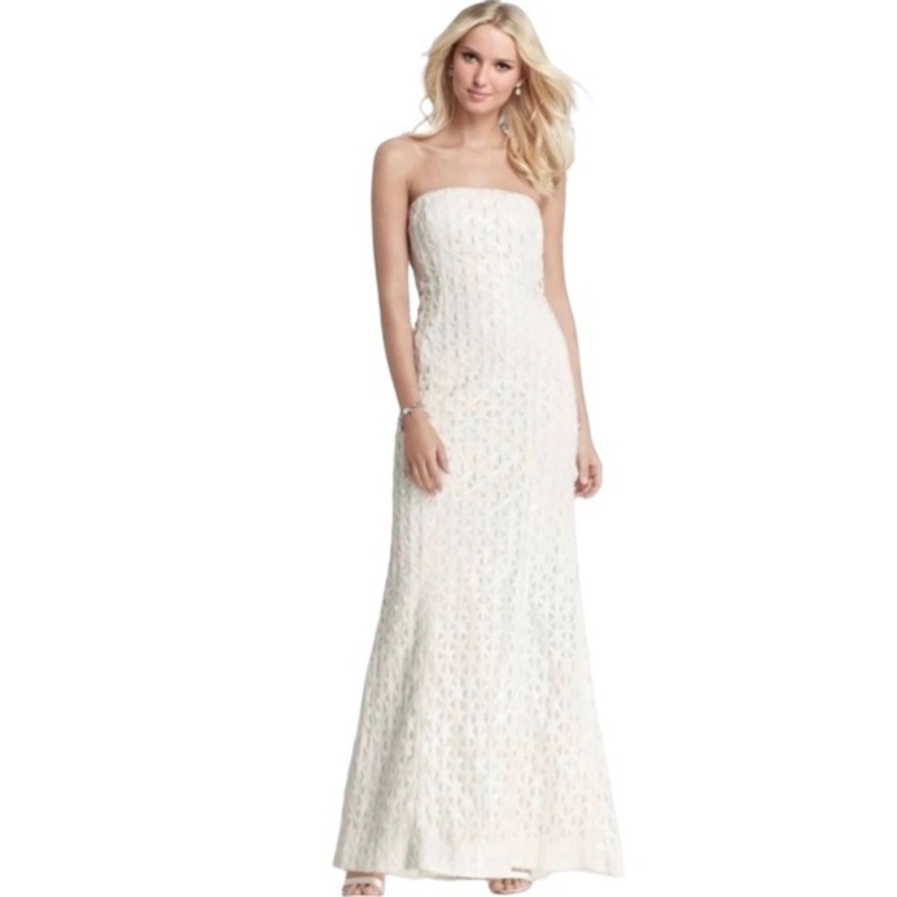 Ann Taylor Cream Sequin Lattice Wedding Dress With Train